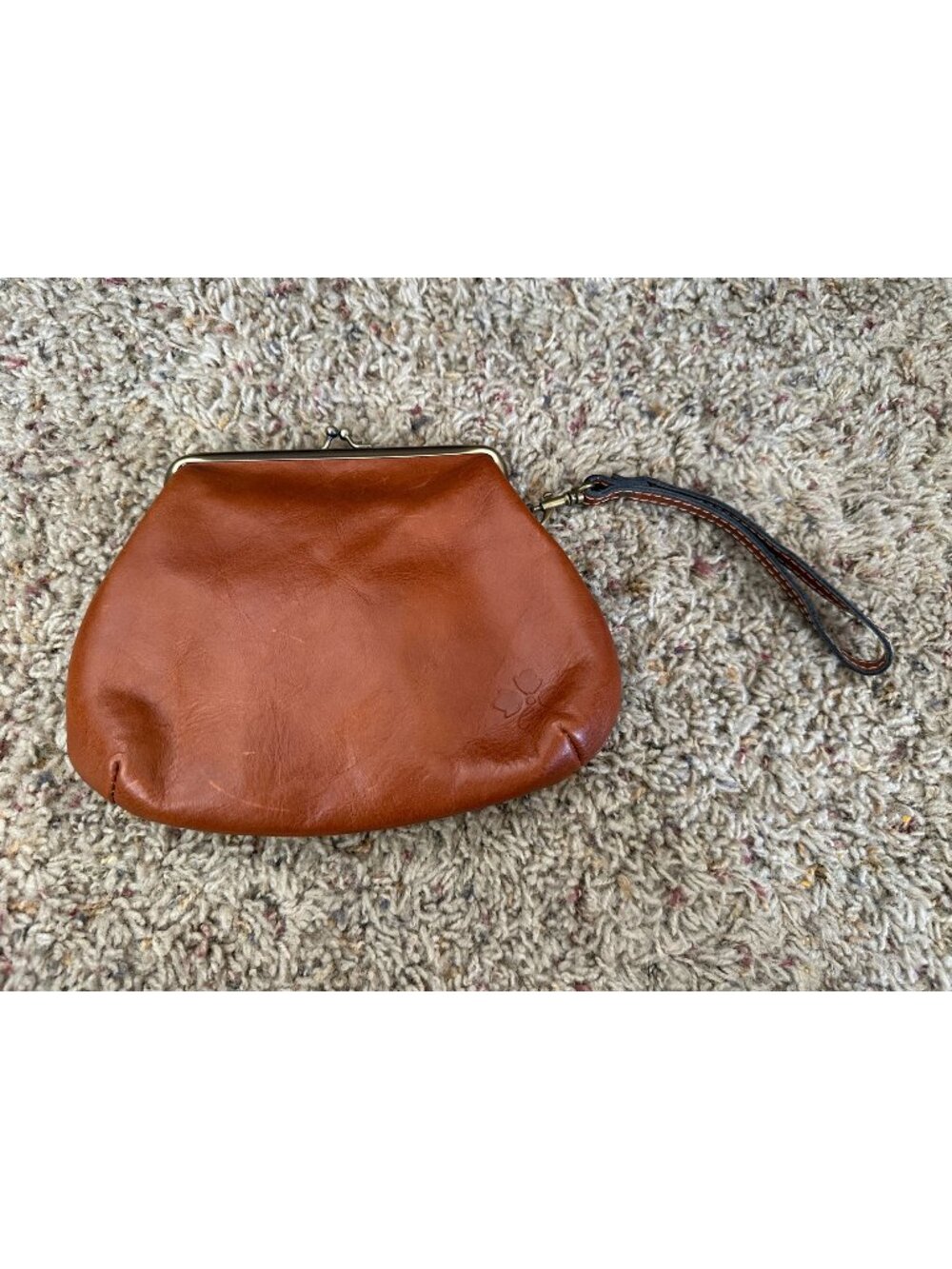 Patricia Nash Brown Leather Wristlet Kisslock Coin Bag Wrist Strap Small Clutch